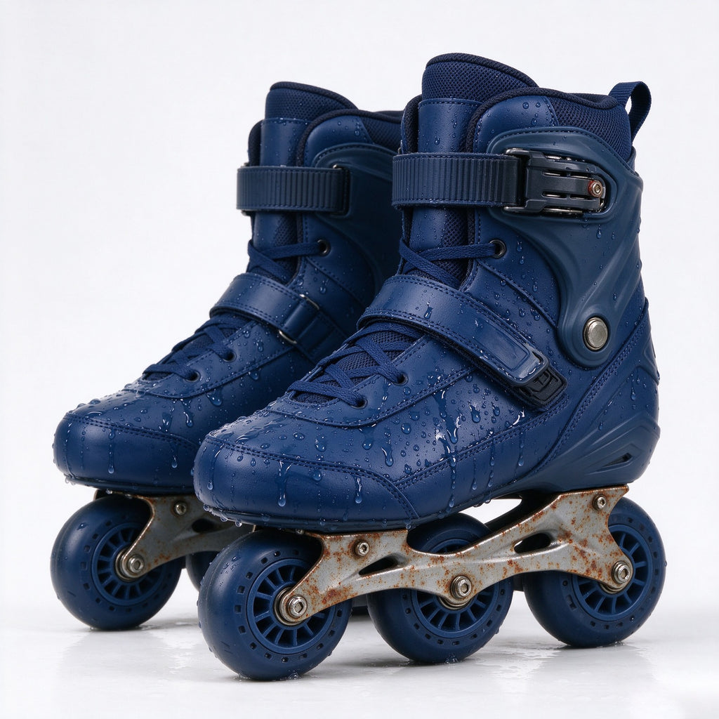 Studio shot of navy blue waterproof electric skates